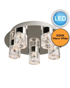 Endon Lighting - Imperial - 61358 - LED Chrome Clear 5 Light IP44 Bathroom Ceiling Flush Light