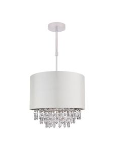 300mm Cream Faux Silk Ceiling Adjustable Flush Shade with Chrome Inner and Clear Droplets