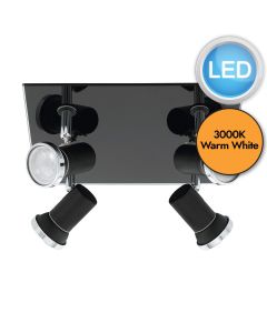 Eglo Lighting - Tamara 1 - 33678 - LED Black Chrome Clear Glass 4 Light IP44 Bathroom Ceiling Spotlight