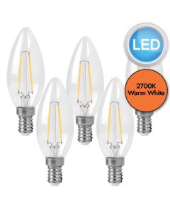 5 x 2.1W LED E14 Candle Filament Light Bulbs - Warm White