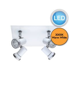 Eglo Lighting - Tamara 1 - 95995 - LED Chrome White Glass 4 Light IP44 Bathroom Ceiling Spotlight