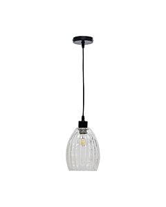 Birch - Clear Fluted Glass with Black Pendant Fitting