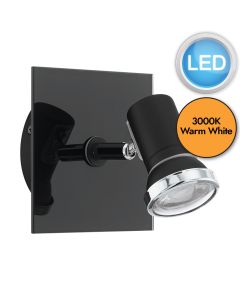 Eglo Lighting - Tamara 1 - 33677 - LED Black Chrome Clear Glass IP44 Bathroom Wall Spotlight