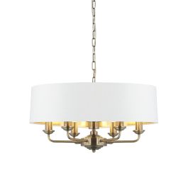 Endon Lighting - Highclere - 98933 - Antique Brass Vintage White 6 Light Ceiling Pendant Light