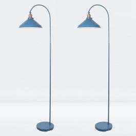 Set of 2 Maxwell - Mirage Blue Brushed Copper Floor Reading Lamps
